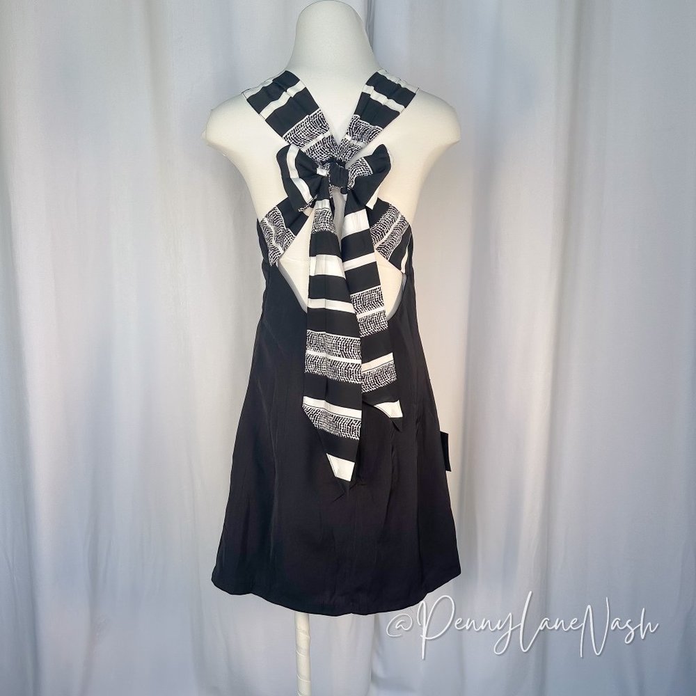 NWT Lulu's Joyful Black Multi Stripe Tie-Back Mini Dress - Picture 9 of 11